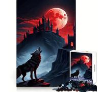Wolf Howling Red Moon Castle Jigsaw Puzzles 1000 Pieces for Adults Mind Power Mind Soothing Fun Uniform Edges Thoughtful Gift (38x26cm)