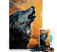 Wolf Howling Sunset Forest 1000 Piece Jigsaw Brain Skill Game High Precision Die Cut Fascinating Hobby for Idle Moments (50x75cm)