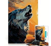 Wolf Howling Sunset Forest Puzzles for Adults 1000 Pieces Mental Boost Play Neat Cut Perfect Alignment Bonding Activity for Loved Ones (38x26cm)