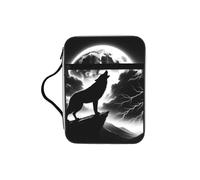 Wolf-Howling-Thunderstorm-Power Bible Cover Case with Handle, Water-Resistant Oxford Fabric Bible Bag Organizer with Zipper Pockets for Church