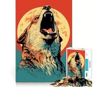 Wolf Howling To Blood Moon Jigsaw Puzzle 1000 Piece Cognitive Fun Play Precise Interlock Structure Bonding Activity for Loved Ones (50x75cm)