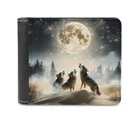 Wolf Howling to The Moon Bifold Wallet PU Leather Credit Card Holder Wallets Slim Front Pocket Money Clip