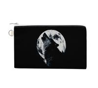 Wolf Howling to The Moon Coin Purse Small Wallets with Zippered Key Ring Cute Wallet
