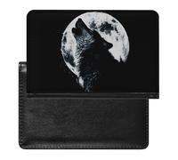 Wolf Howling to The Moon Passport Holder Cover Wallet with ID Card Slot Slim Travel RFID Blocking Case Protector Essentials for Women Men