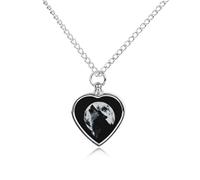 Wolf Howling to The Moon Pet Ashes Necklace Heart Silver Classic Pet Pendant Memorials Funerary for Dog Cat Lover