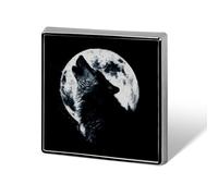 Wolf Howling to The Moon Square Badge Pin Metal Memorial Brooch Button Lapel Pins for Backpack Wedding