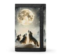 Wolf Howling to The Moon Trifold Wallets Slim Credit Card Holder Wallet Coin Purse Front Pocket Wallets for Men