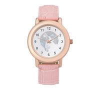 Wolf Howling to The Moon Women's Leather Watch Easy Reader Minimalist Wristwatch Pink Rose Gold Strap Watches