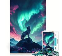 Wolf Howling Under Aurora Borealis 1000 Piece Teenager Puzzles Cognitive Train Game Zero Gap Compact Fun for Family Game Time (50x75cm)