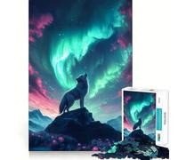 Wolf Howling Under Aurora Borealis Jigsaws 1000 Pieces for Adults Memory Boost Game Professional Grade Cutting Heartwarming Gathering Activity (38x52cm)