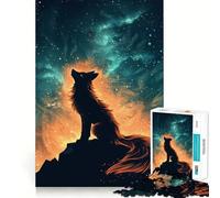 Wolf Howling Under Cosmic Fire Sky Jigsaw Puzzles 1000 Mind Skill Play Premium Laser Cut Quality Quiet Time Mind Exercise at Home (38x52cm)