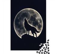 Wolf Howling Under Moon 1000 Pieces Jigsaw Puzzle, Animal Theme Puzzle for Adults, Relaxing Gift Idea, 38x26cm/1000pcs