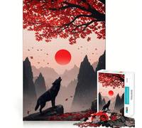 Wolf Howling Under Red Sun And Tree 1000 Piece Jigsaws for Adults Brain Sharp Game Smooth Burr Free Surface Fascinating Hobby for Idle Moments (38x52cm)