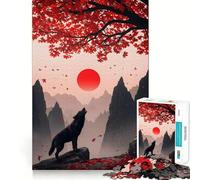 Wolf Howling Under Red Sun And Tree Jigsaw for Teenagers1000 Pieces Mind Skill Play Laser Cut for Flawless Fit Quiet Time Mind Exercise at Home (38x26cm)