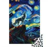 Wolf Howling Under Starry Night Sky Puzzle Game 1000 Pieces, Wolf Themed Animal Jigsaw, Gift for Adults And Families, 38x26cm/1000pcs