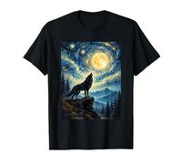 Wolf Howling Van Gogh Starry Night Inspired Glowing Moon T-Shirt