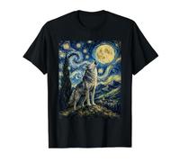 Wolf Howling Van Gogh Starry Night Wildlife Lover Inspired Value Graphic T-Shirt, Men, Black, S