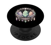 Wolf Howling Wild Free Moon Phases Floral Crystal Mystic Bo PopSockets Adhesive PopGrip
