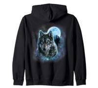 Wolf Hunt Amidst Foggy Forest Beneath Full Moon, Cosmic Star Zip Hoodie