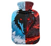 Wolf Ice Fire Mountain Blue Red hot Bottle Water Bag with Soft Cover, 1L Warm Water Bottle for Bed for ( Scenario), Period Cramps, Bolsa Caliente para Dolores Menstrual