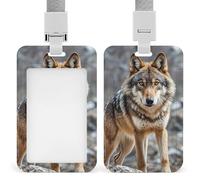 Wolf Id Badge Holder,Name Tag Holder with Detachable Lanyard,Waterproof Design Id Card Holder for Office, Workplace