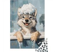 Wolf in A Bubble Bath Jigsaw Puzzle 1000 Pieces, Animal Lover Activity, Family Friendly Puzzle Gift, 70x50cm/1000pcs