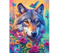 Wolf in A Flower Field at Dusk 300-piece Jigsaw Puzzle Set Science Fiction Magical Dream For Adults Teens 14+ Logic Skill Indoor Game Family Game Night Summer Durable Material 300 PCS
