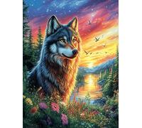 Wolf in A Flower Field at Dusk 500-piece Jigsaw Puzzle Set Science Fiction Magical Dream For Adults Teens 14+ Logic Skill Indoor Game Family Game Night Summer Recycled Cardboard 500 PCS