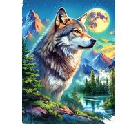 Wolf in A Forest Under The Full Moon 1000 Pc DIY Jigsaw Puzzle Science Fiction Magical Dream Puzzles for Adults Teens Hard Challenging Team Building Stress Reducing Autumn Sturdy Wooden Cardboard 100