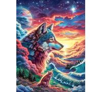 Wolf in A Magical Forest at Sunset 1000-piece Jigsaw Puzzle Bundle Wildlife Pet Family Puzzle Lovers Brain Training Mindful Activity Spring Gift Durable Cardboard 1000 PCS