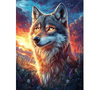 Wolf in A Magical Forest at Sunset 300 Piece Jigsaw Puzzle for Adults Science Fiction Magical Dream Kitchen Wall Decor Art Project Precision Cut Great Gift for Art Lovers 300 PCS