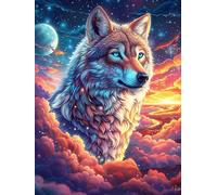 Wolf in A Magical Forest at Sunset 300 Pieces Premium Jigsaw Puzzle Wildlife Pet Adult Jigsaws Educational Challenge Mental Exercise Wall Art Winter Cardboard 300 PCS