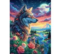 Wolf in A Magical Forest at Sunset 500-piece Jigsaw Puzzle Set Science Fiction Magical Dream For Adults Teens 14+ Logic Skill Indoor Game Family Game Night Summer Durable Material 500 P