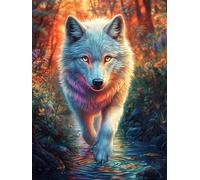 Wolf in A Magical Forest at Sunset 500 Pieces Premium Jigsaw Puzzle Scenery Science Fiction Adult Jigsaws Educational Challenge Mental Exercise Wall Art Winter Durable Cardboard 500 PCS