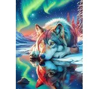 Wolf in A Magical Forest Under The Northern Lights 300-piece Jigsaw Puzzle Set Scenery Science Fiction Family Puzzle Lovers Brain Training Indoor Game Family Game Night Summer Gift Dura