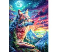 Wolf in A Magical Forest Under The Northern Lights 500 Piece Jigsaw Puzzle for Adults Scenery Science Fiction Garden Room Decor Nature Inspired Detailed Artwork for Gardeners 500 PCS