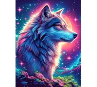 Wolf in A Magical Forest Under The Stars 500 Piece Premium Jigsaw Puzzle Scenery Science Fiction For Men Educational Decompression Adults Anxiety Memory Care Mothers Valentines Wooden 500 PCS