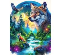 Wolf in A Magical Forest with A Fox 300 Pieces Premium Jigsaw Puzzle Scenery Science Fiction Adult Jigsaws Educational Challenge Mental Exercise Wall Art Winter Cardboard 30