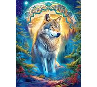 Wolf in A Magical Glow Under The Moon 1000 Piece Jigsaw Puzzle Pack Scenery Science Fiction Teens Beginners Cognitive Development Puzzle Fans Group Play Anniversary Premium Cardboard 1000 PCS