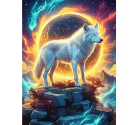 Wolf in A Moon Halo on A Rocky Cliff 500 Piece Jigsaw Puzzle for Adults Teens Wildlife Plant Study Break Relaxation Brain Exercise Colourful Design Great Gift for Students 500 PCS