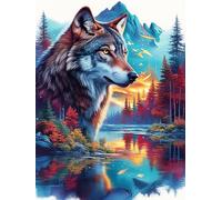 Wolf in A Mountain Valley at Sunset 500 Pcs Jigsaw Puzzles Wildlife Pet Puzzles for Adults Teens Fun Family Game Team Building Stress Reducing Autumn Durable Cardboard 500 PCS