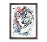 Wolf In Abstract Modern Framed Print | A4 Walnut Framed Wall Art | Ready to Hang | Abstract Animal Picture | Living Room Bedroom Lounge Office