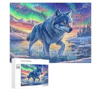 Wolf in Aurora Waters with Mountains 500 Piece Jigsaw Puzzle for Adults Indoor Logical Game Brain Stimulation Gift for All Occasions 500 PCS