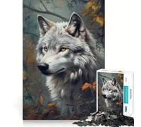 Wolf in Autumn Forest Adults 1000 Piece Jigsaw Puzzle Think Exercise Game Zero Gap Bonding Activity for Loved Ones (38x26cm)