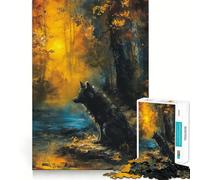 Wolf in Autumn Forest Painting 1000 Piece Puzzle For Adults Problem Solving Toy Professional Grade Cutting Relaxing Indoor Group Activity (38x26cm)