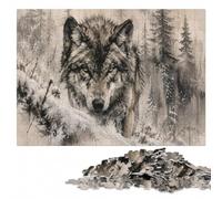 Wolf in Charcoal Portrait Colourful Wooden Puzzle for Adults, 1000 Pieces
