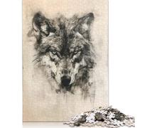 Wolf in Charcoal Portrait Puzzles for Adults & Teenagers Wood Puzzle Jigsaws for Adults Secret Santa Gifts 300pcs (40x28cm)