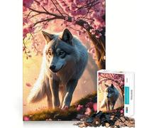 Wolf in Cherry Blossom Jigsaw Puzzle 1000 Piece Cognitive Fun Play Precise Interlock Structure Bonding Activity for Loved Ones (50x75cm)