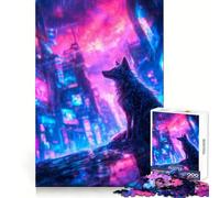Wolf in Cyberpunk Neon Cityscape Jigsaw Puzzles for Adults 1000 Brain Memory Restful Activity Tight Lock Cozy Xmas Gift (38x26cm)