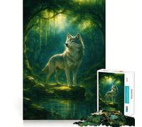 Wolf in Enchanted Forest 1000 Jigsaw Puzzle Mental Fun Game Seamless Fit Precise Pieces Relaxing Indoor Group Activity (50x75cm)